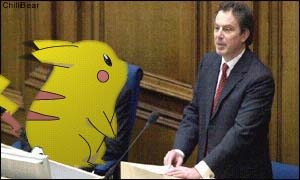Tony Blair and Pikachu at a recent conference.